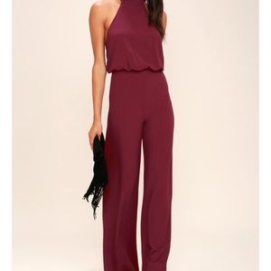 Wine Red Halter Jumpsuit